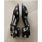 Chanel Black White-printed Lambskin CC Logo Ankle Strap Block Heel Sandal 黑底白字小羊皮雙C Logo綁帶低跟拖 - STAY PURE